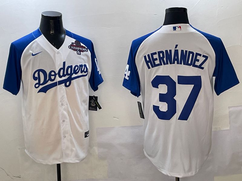 Men Los Angeles Dodgers #37 Hernandez White Blue Fashion Game 2025 Nike MLB Jersey style 5